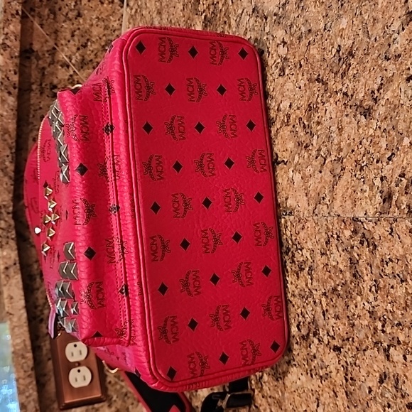 MCM Red Visetos Stark Studded Medium Backpack - Picture 17 of 17